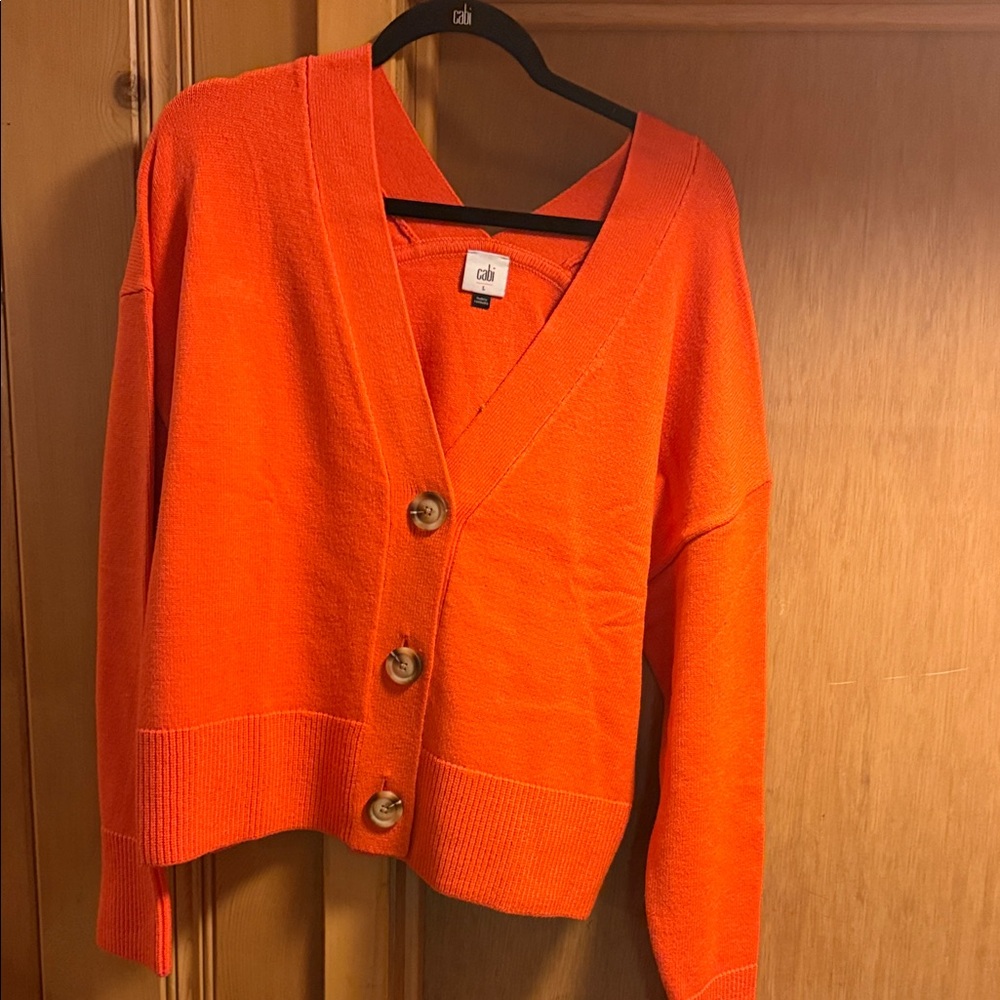 CAbi Bright Orange V-Neck Button Cardigan